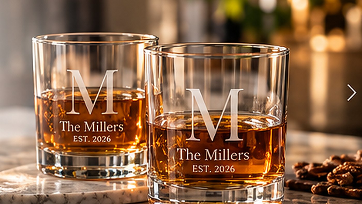 Etched rocks glasses monogrammed for a couple